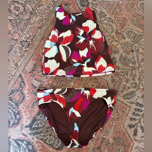 Athleta Floral Bikini Set - Brown and Red Large